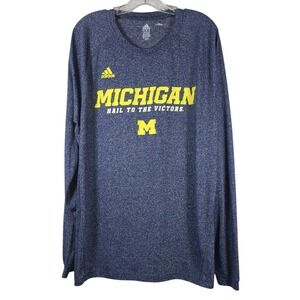 ADIDAS Sz XL Michigan Wolverines Men's Shirt Navy Blue Climalite LS Hail Victors